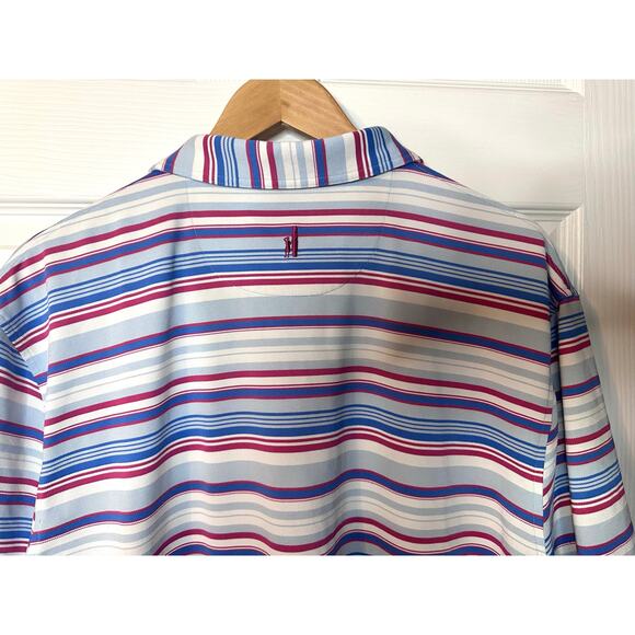Johnnie O Polo Shirt Mens XXL Striped Blue White pink Performance Golf Casual - Picture 4 of 5